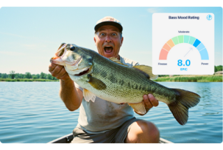 Man holding a huge largemouth bass with Bass Forecast Rating