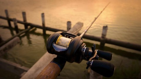 Baitcasting reel and rod setup with finesse bait for bass attached