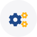 illustrated icon of one large and two small gears